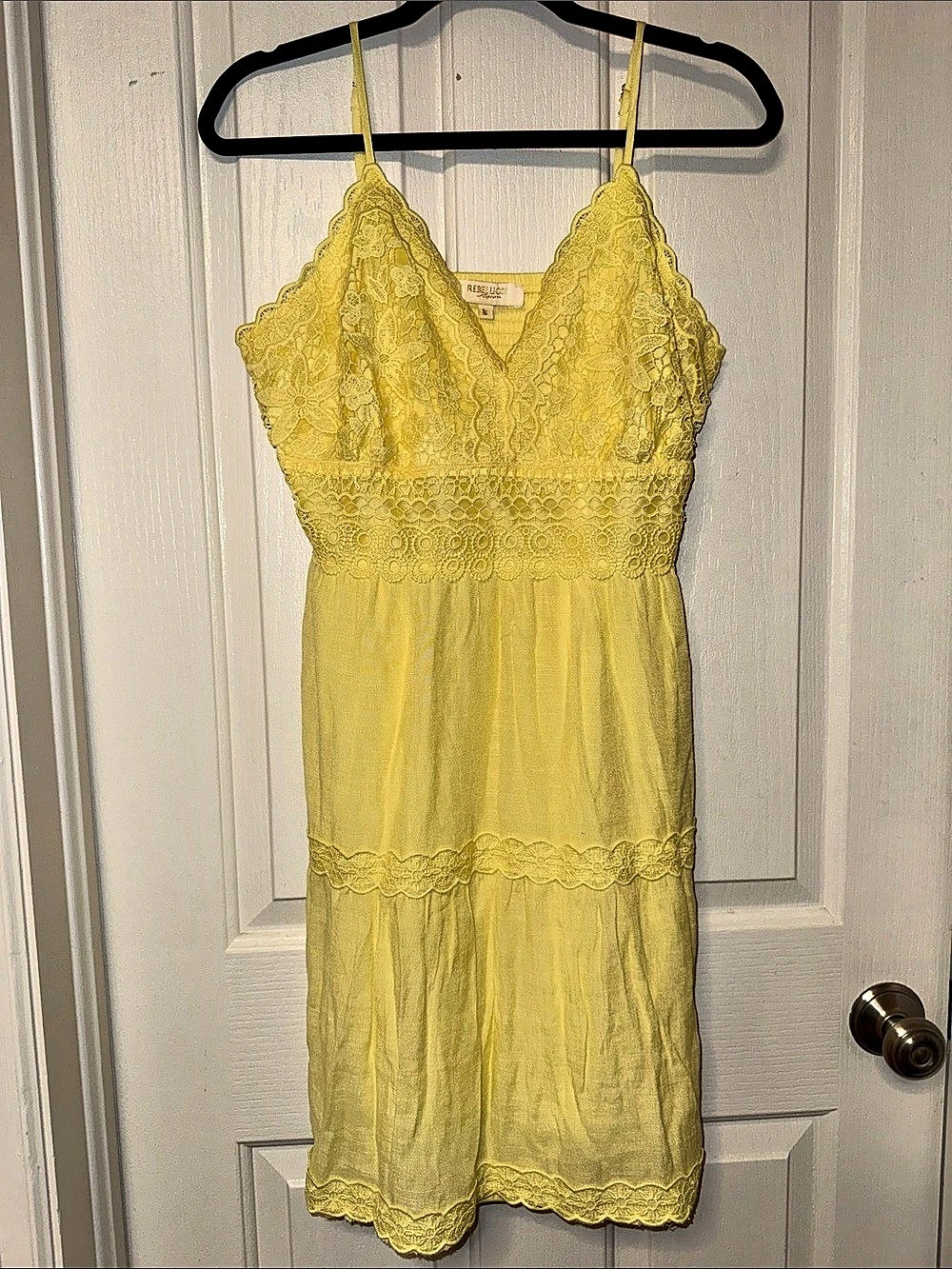 Rebellion Yellow Lace Mini Dress Size XL Like New